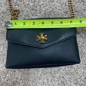 Tory Burch Black Leather Crossbody hand Bag mixed materials Euc gold small Euc